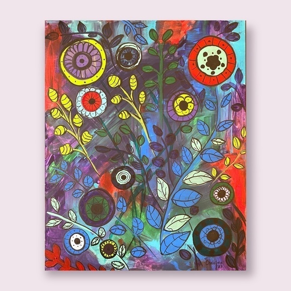 Original Floral Painting 16”x 20” On Canvas Panel - Acrylic - Picture 1 of 2